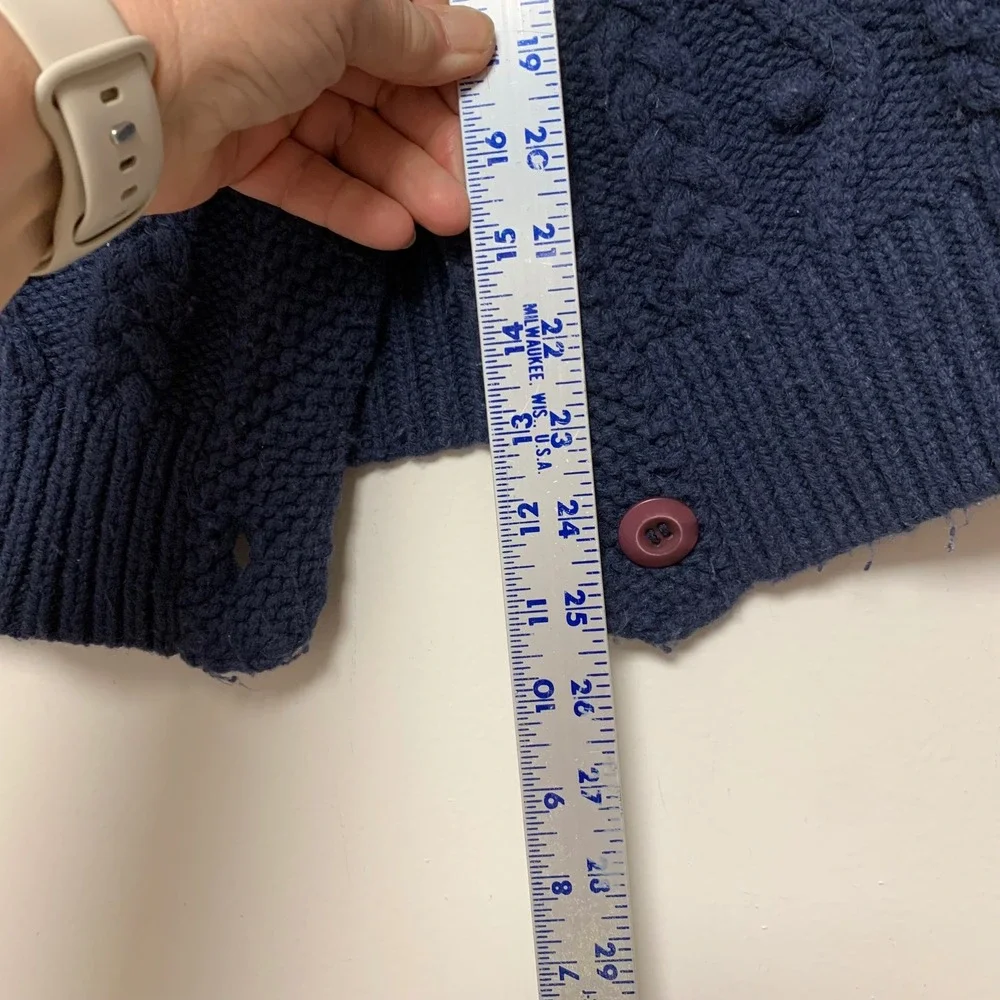 Aerie Cardigan Womens M Navy Blue Good Cable Knit Popcorn Bobble Wool Blend Swea